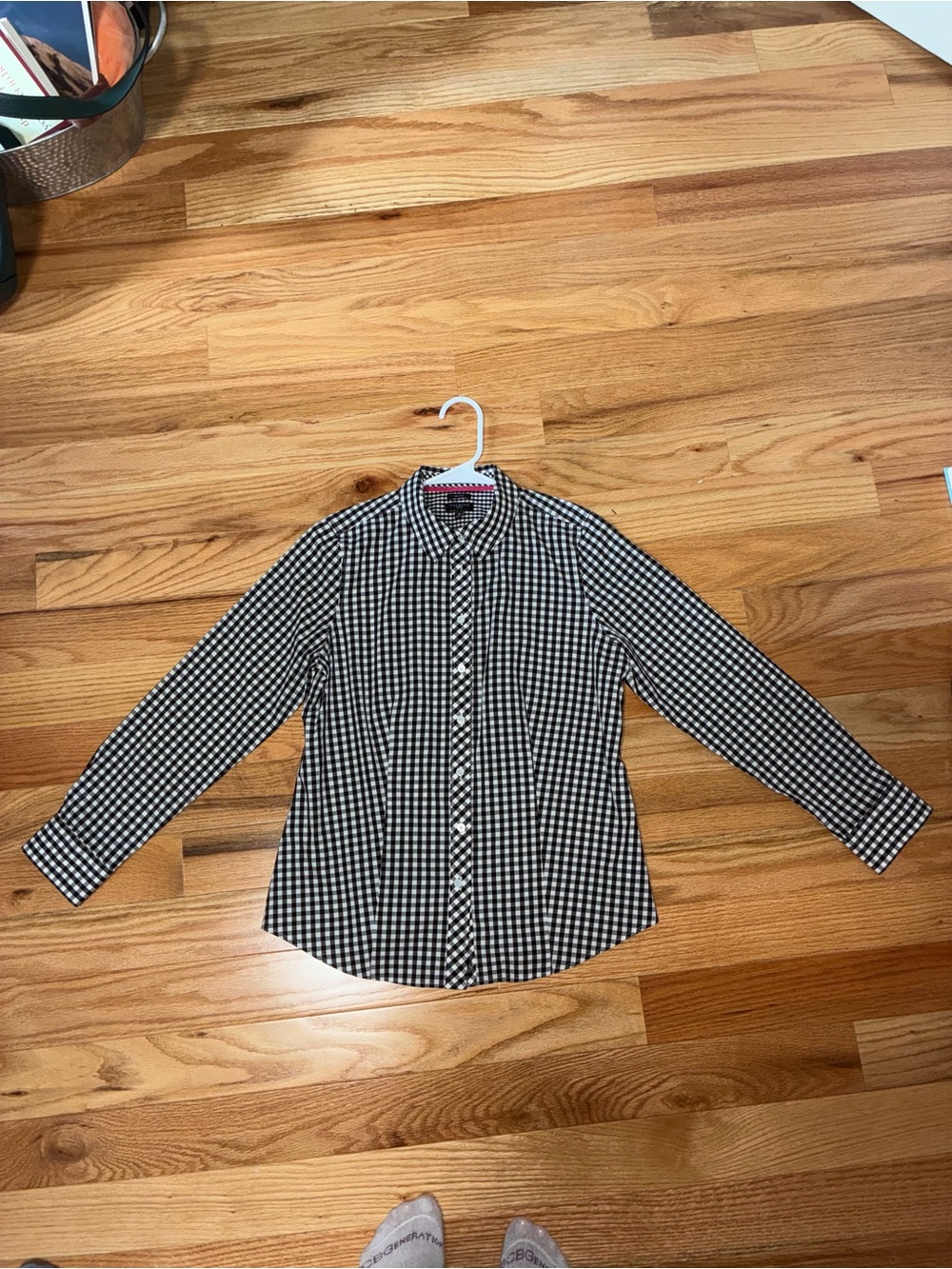 Talbots Black and White Gingham Button-Down Shirt